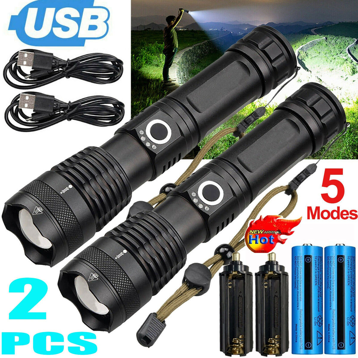 PHAEVOX™ Tactical LED Flashlight — USB Rechargeable, 5 Modes, Military-Grade Aluminum