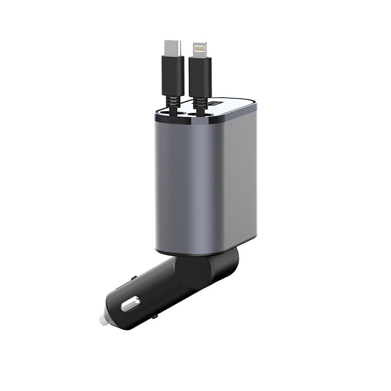 PHAEVOX™ PowerDrive Retract Pro — 86W Retractable Fast Car Charger | Dual Output | Voltage Display