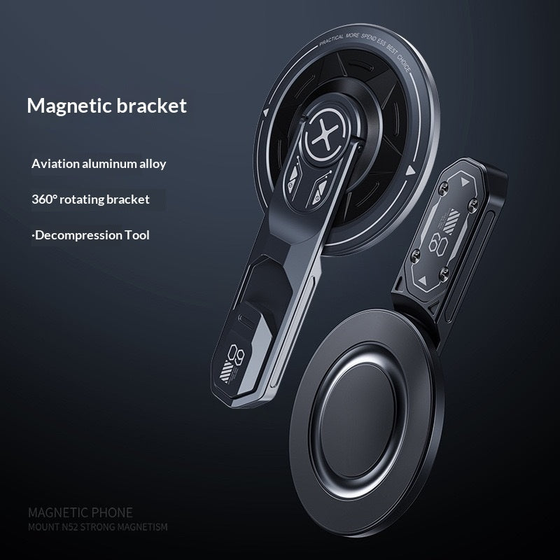 PHAEVOX™ Foldable Metal Phone Stand — Magnetic, Minimalist Zinc Alloy Desktop Bracket