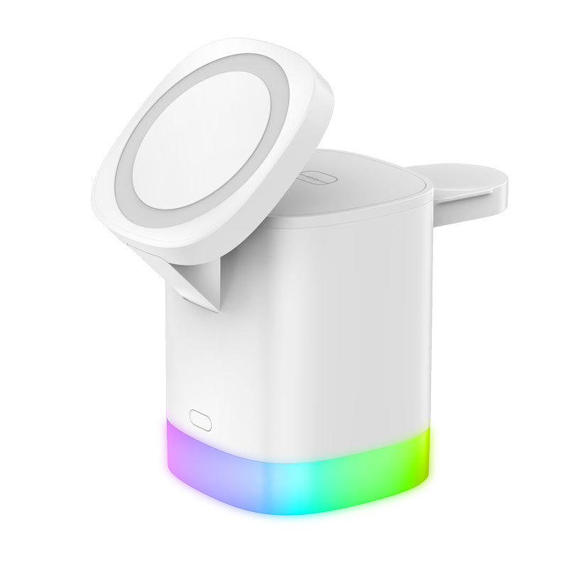 PHAEVOX™ ChargeHub RGB — 3-in-1 Foldable Wireless Charging Station with RGB Light | Phone, Watch & Earbuds