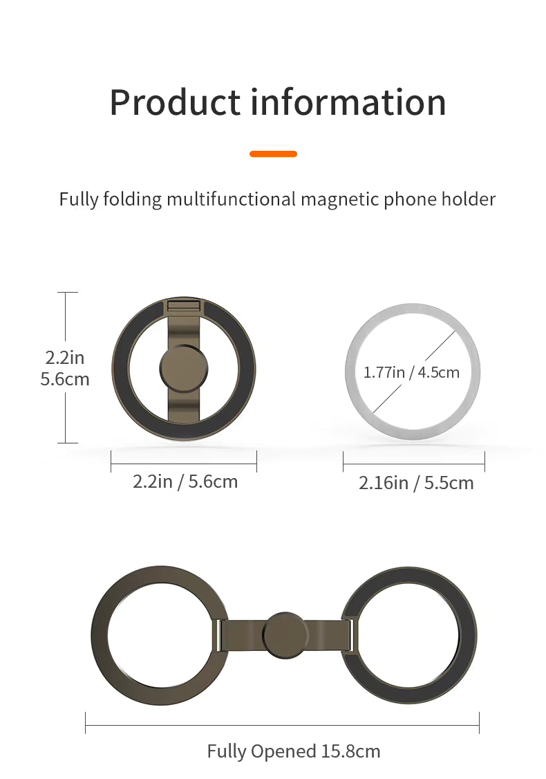 PHAEVOX™ SpinMount Mag Ring — Dual-Sided Zinc Alloy Magnetic Spinner Phone Stand