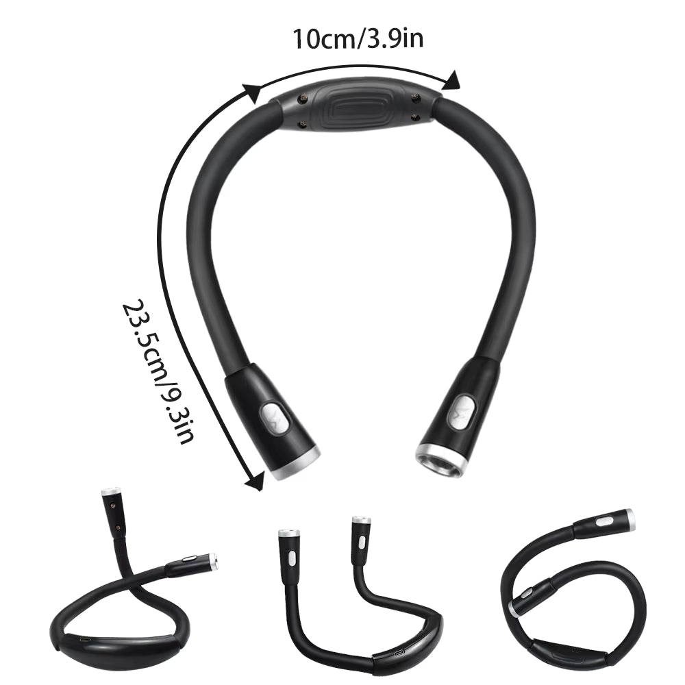 PHAEVOX™ NeckGlow — Rechargeable Wearable Neck Light | Hands-Free Reading & Task Light | Black