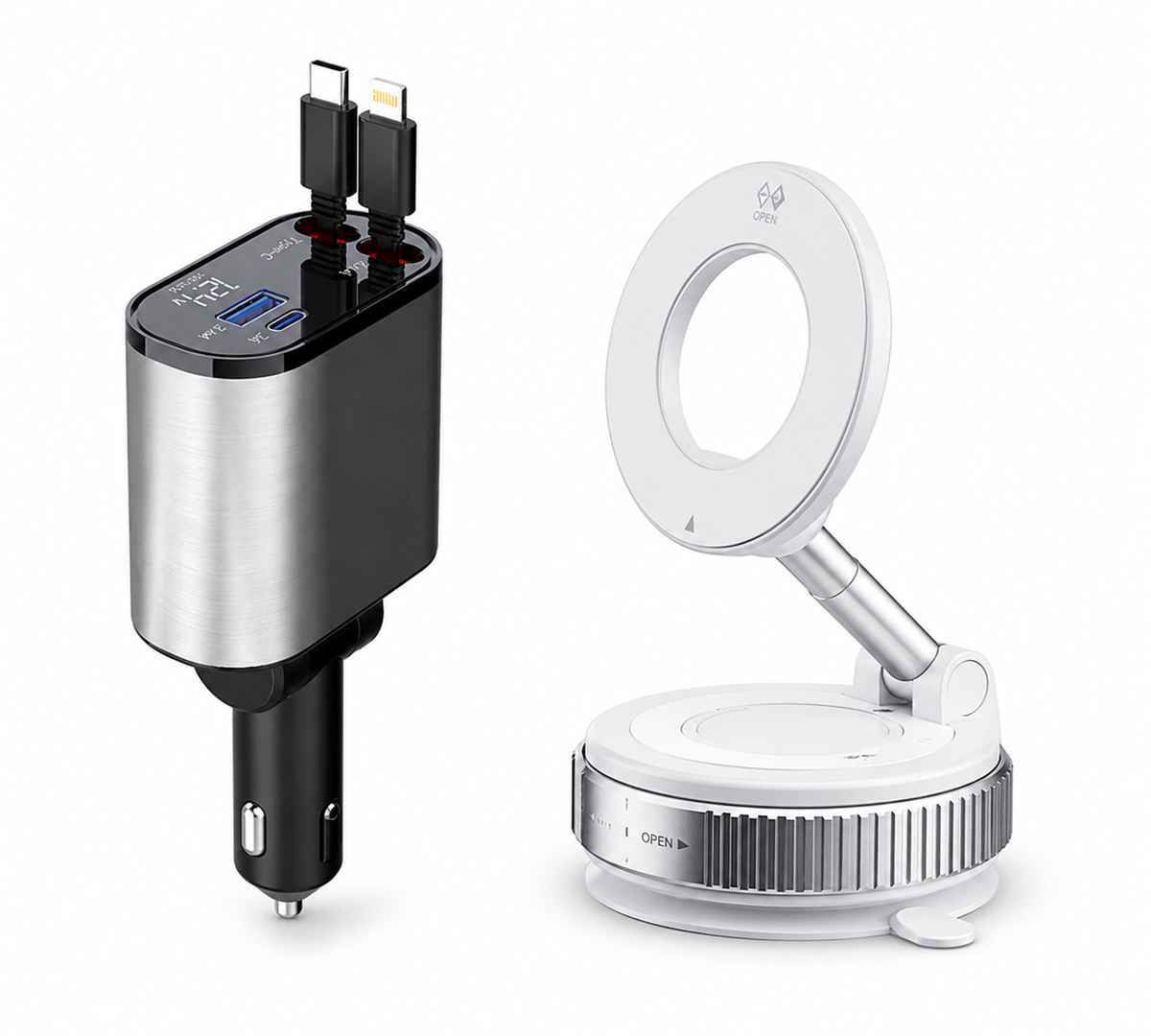 PHAEVOX™ Strong Magnetic Car Phone Holder & PowerDrive Retract Pro
