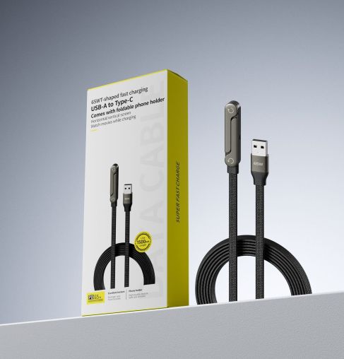 PHAEVOX™ PowerStand Cable — 240W USB-C Fast Charging Cable with Built-In Phone Stand