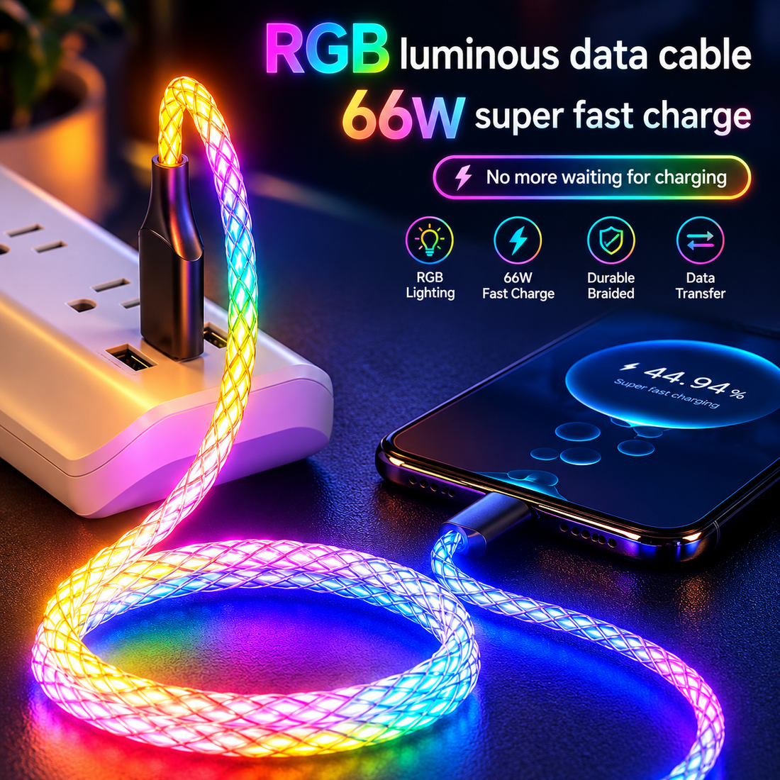 PHAEVOX™ PulseCable — The RGB Light-Up Charging Cable That Stands Out