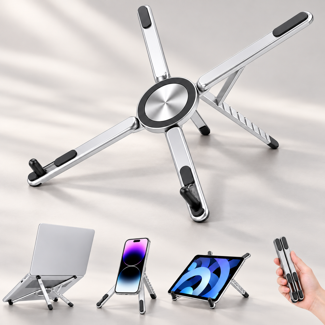 PHAEVOX™ FoldPro — The Foldable Aluminum Stand for Hands-Free Viewing