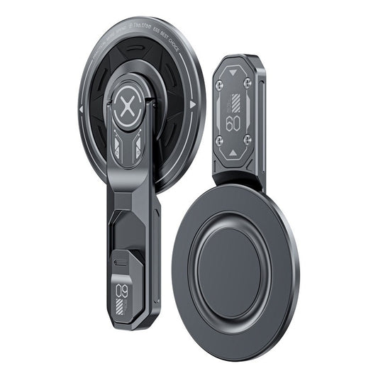 PHAEVOX™ Foldable Metal Phone Stand — Magnetic, Minimalist Zinc Alloy Desktop Bracket