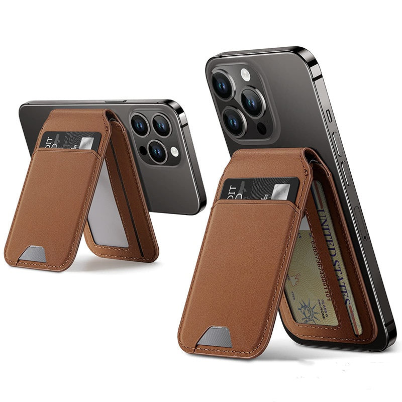 PHAEVOX™ Magnetic Phone Card Holder — Genuine Leather, MagSafe-Compatible 2 IN 1