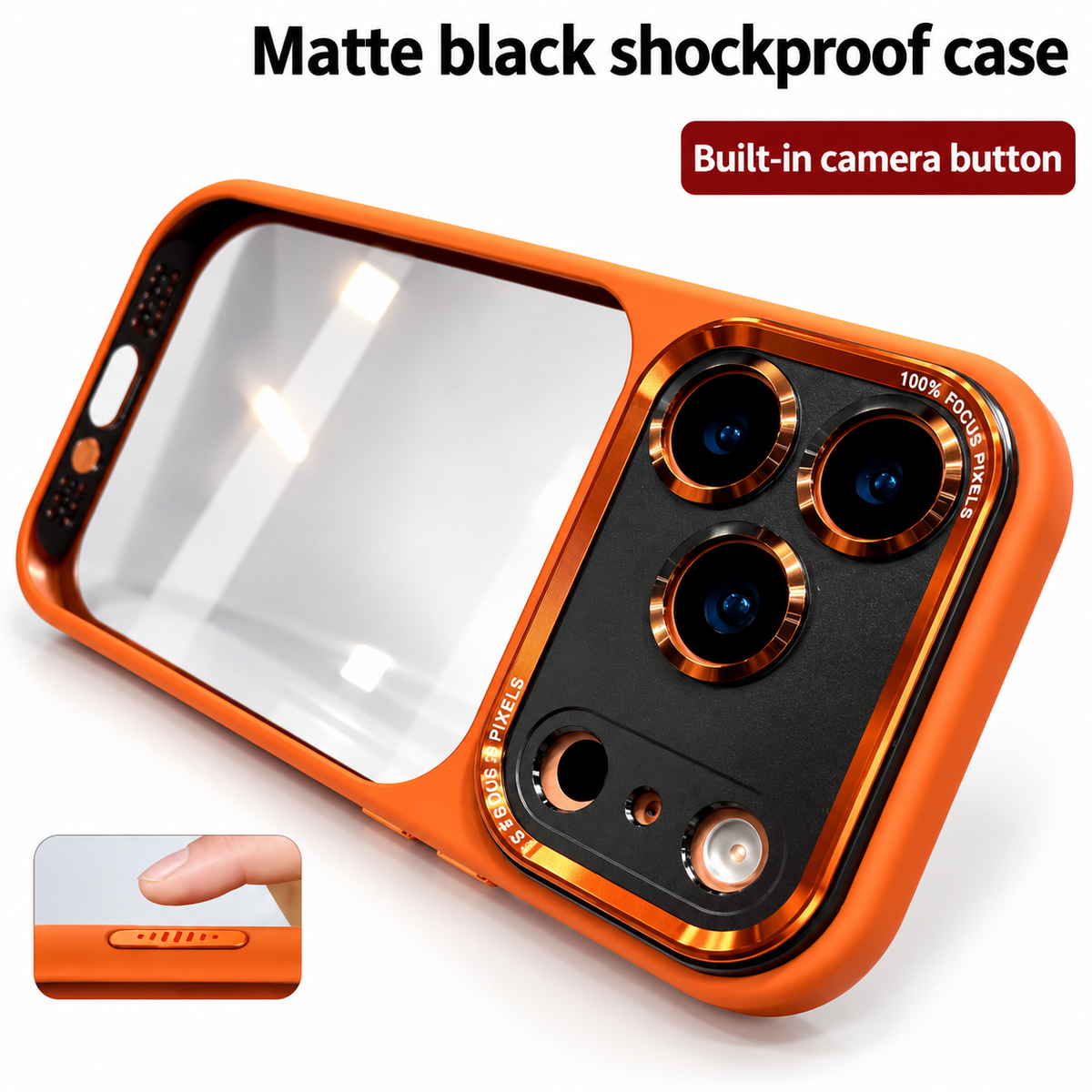 PHAEVOX™ AIShield — Integrated AI Button iPhone Case | Metal Lens Cover | PC + TPU | Electroplated | iPhone 14–17