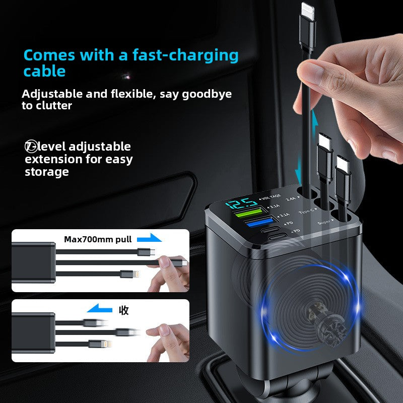 PHAEVOX™ M14 Retractable Car Charger — Multi-Port | PD Fast Charging