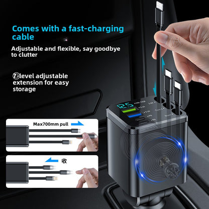 PHAEVOX™ M14 Retractable Car Charger — Multi-Port | PD Fast Charging