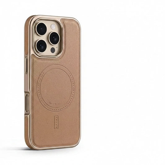 PHAEVOX™ LeatherEdge Mag Case — Electroplated Leather Texture Magnetic iPhone 17 Case