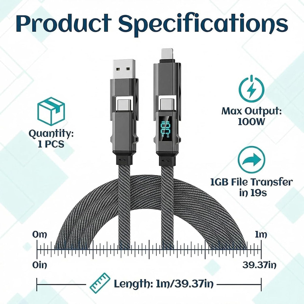 PHAEVOX™ PowerStand Cable — 3-in-1 Fast Charge Charging Cable | Lightning, USB-C & Micro USB | 1M, 1.5M, 2M