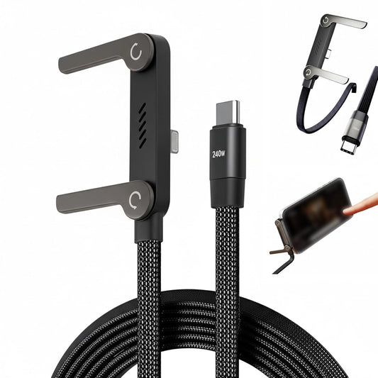 PHAEVOX™ PowerStand Cable — 240W USB-C Fast Charging Cable with Built-In Phone Stand