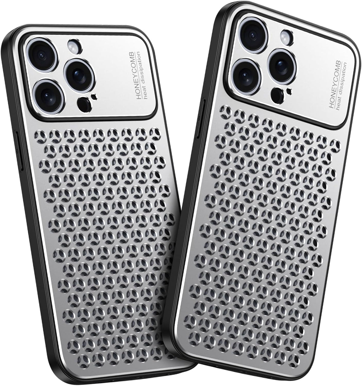 PHAEVOX™ HeatShield Pro — Honeycomb Metal Heat Dissipation iPhone Case | Dark Gray & Silver | iPhone 13–17