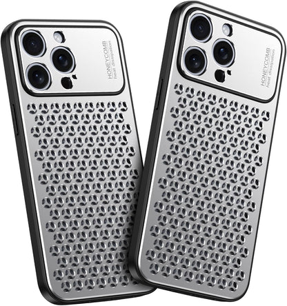 PHAEVOX™ HeatShield Pro — Honeycomb Metal Heat Dissipation iPhone Case | Dark Gray & Silver | iPhone 13–17
