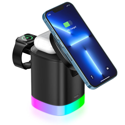 PHAEVOX™ ChargeHub RGB — 3-in-1 Foldable Wireless Charging Station with RGB Light | Phone, Watch & Earbuds