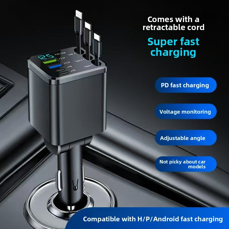 PHAEVOX™ M14 Retractable Car Charger — Multi-Port | PD Fast Charging