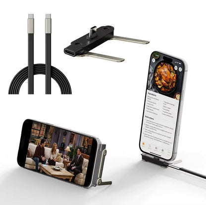 PHAEVOX™ PowerCable Pro — 240W USB-C Fast Charging Cable with Built-In Phone Stand