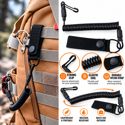 PHAEVOX™ Outdoor Spring Rope Tether — Nylon Waist Accessory | Black