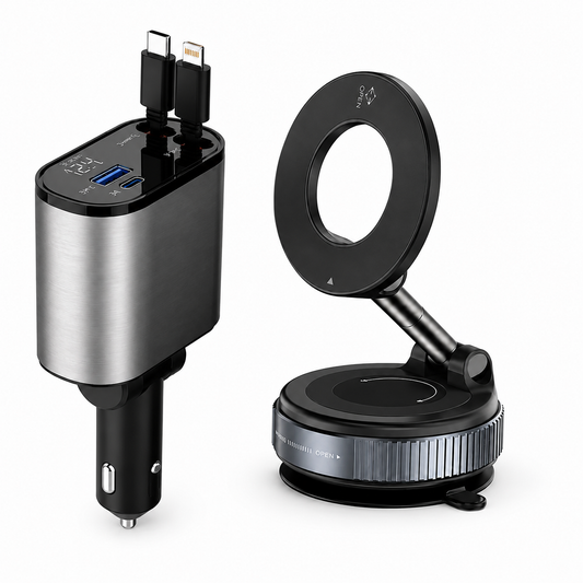PHAEVOX™ Strong Magnetic Car Phone Holder & PowerDrive Retract Pro