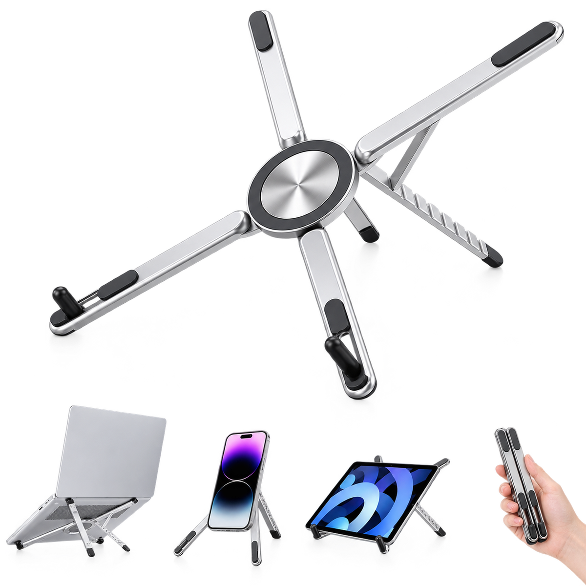 PHAEVOX™ FoldPro Aluminum Stand — Foldable, Adjustable Phone & Tablet Stand